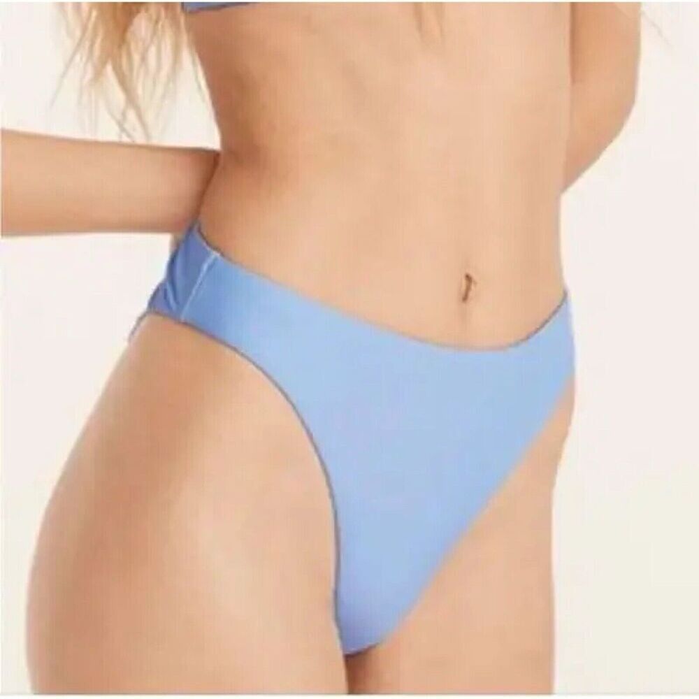 J. Crew Bikini Swim Bottom Light Blue Hi Waist Cheeky Size L NWT